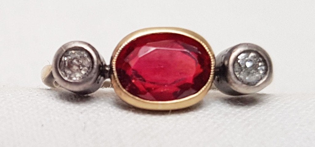 Ring antiek juweel goud granaat diamant., Ophalen of Verzenden, Goud, Ring, Met edelsteen