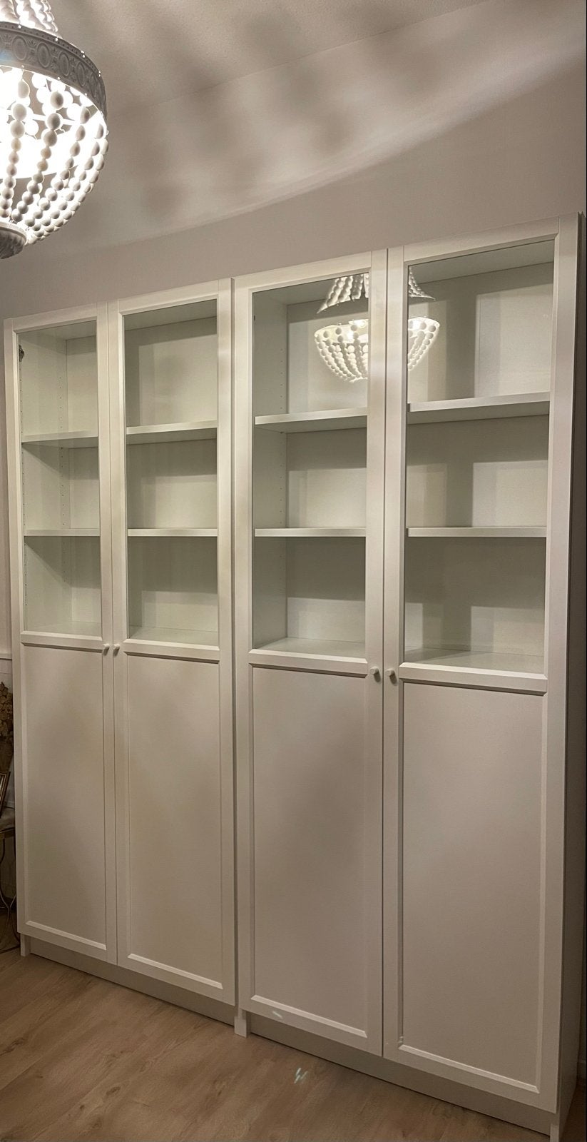 Witte vitrinekasten met glazen deuren - IKEA Billy/Oxberg, Ophalen, 200 cm of meer, 150 tot 200 cm, Zo goed als nieuw