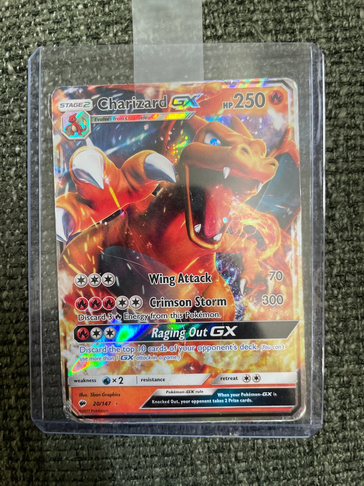 Charizard GX 2017 Pokémon Kaart - Lichte Schade, Ophalen of Verzenden, Gebruikt, Losse kaart, Foil
