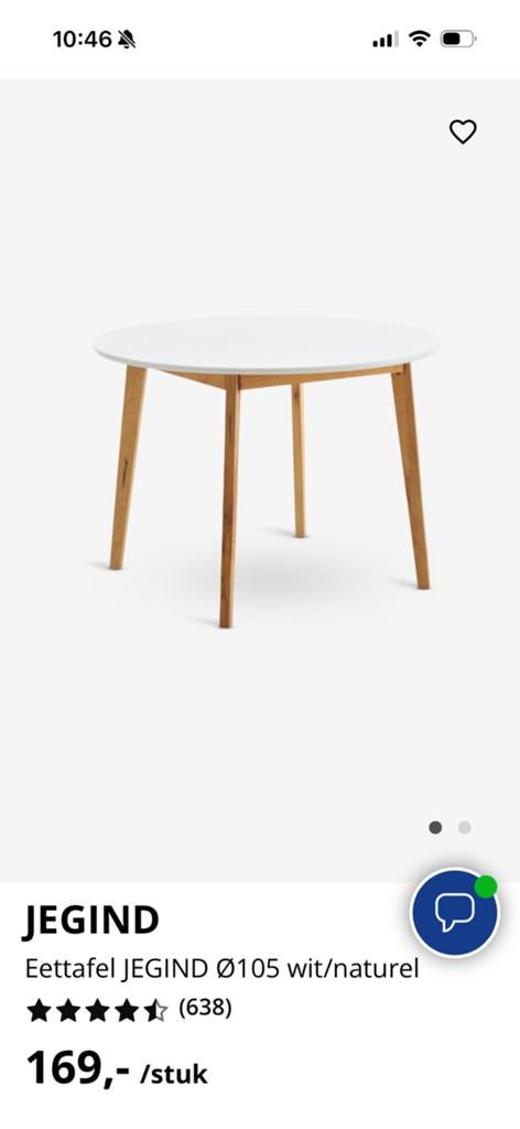Jegind eettafel, Huis en Inrichting, Tafels | Bijzettafels, Ophalen, Rond, Zo goed als nieuw, 75 cm of meer