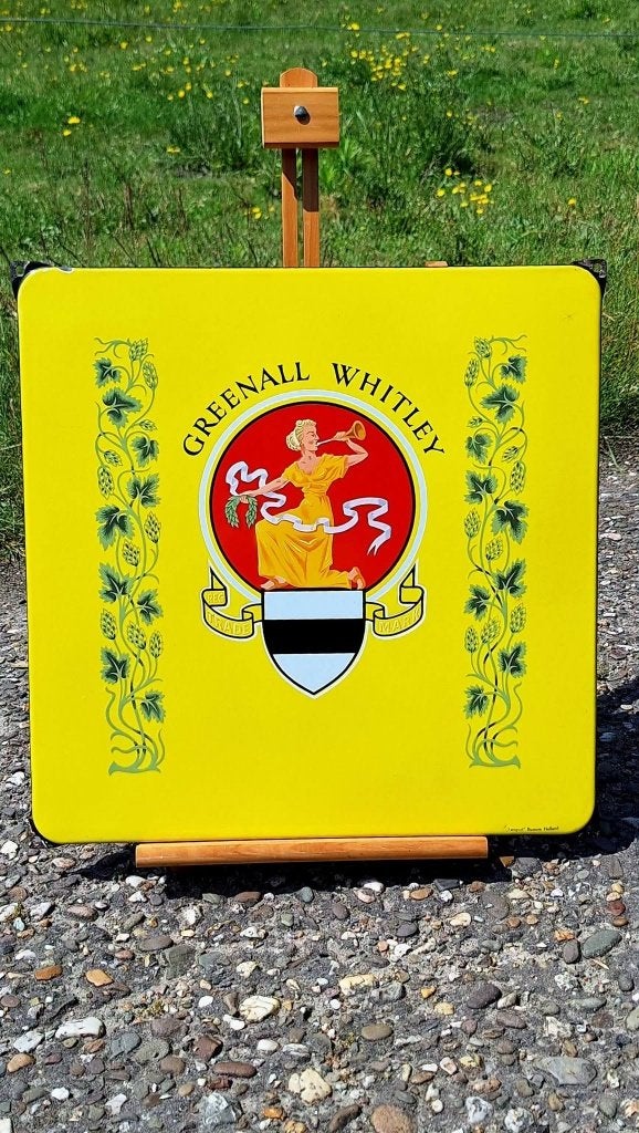 Origineel emaille reclamebord Greenall Whitley brouwerij., Reclamebord, Gebruikt, ., Ophalen of Verzenden