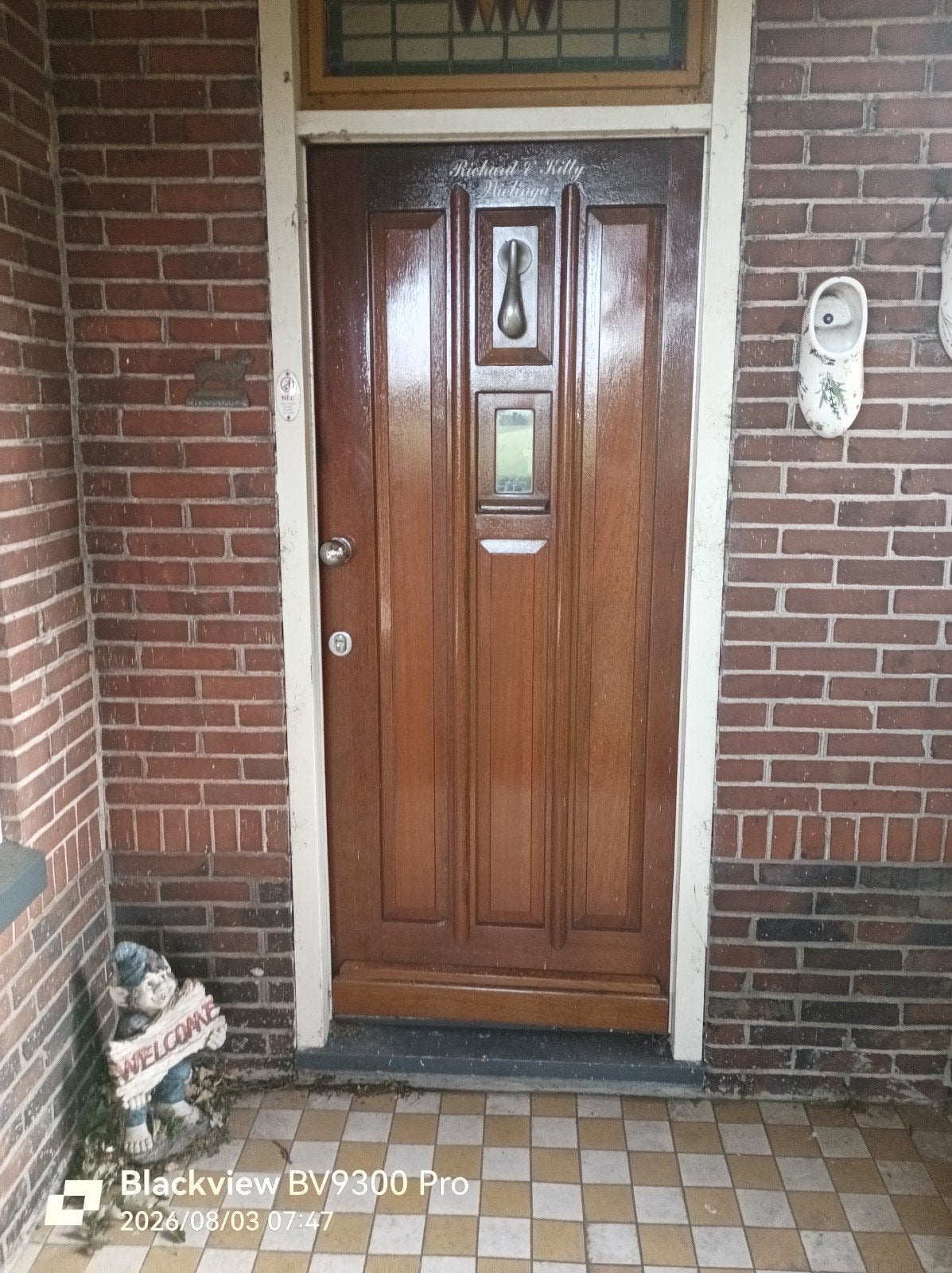 Massieve houten buitendeur met glas en deurbel, Ophalen, Gebruikt, 80 tot 100 cm, Buitendeur