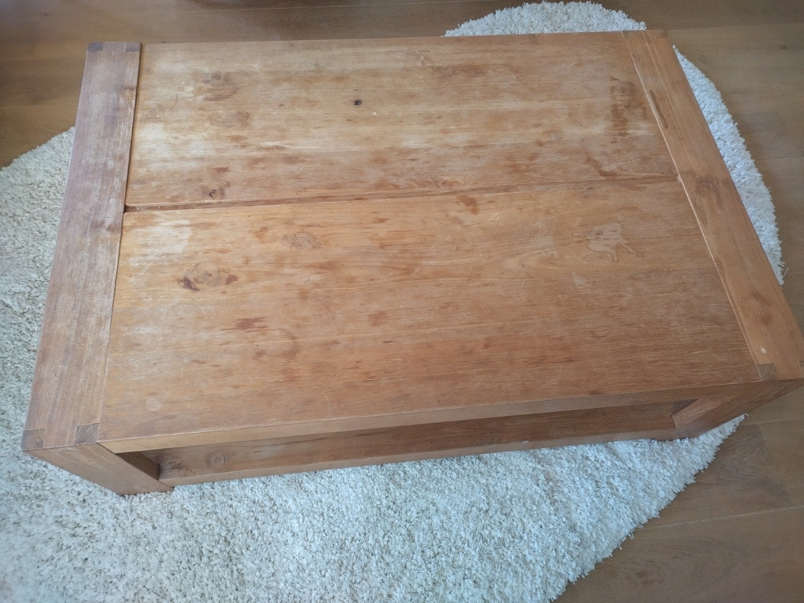 Teakhouten salontafel met opbergruimte, Ophalen, Gebruikt, 100 tot 150 cm, Rustiek