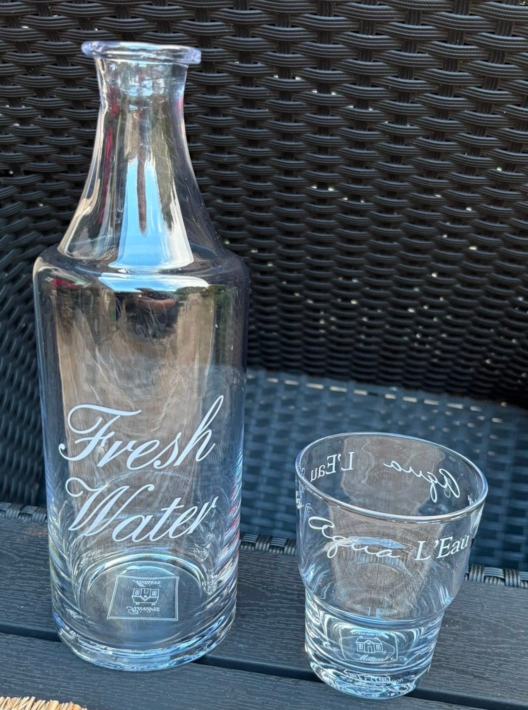 Riviera Maison Fresh Water karaf met glas, Met patroon/structuur, Transparant, Ophalen of Verzenden, Glas
