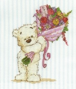 Borduurpakket Beertje met bos bloemen BL852 54, ., Nieuw, Ophalen of Verzenden, .
