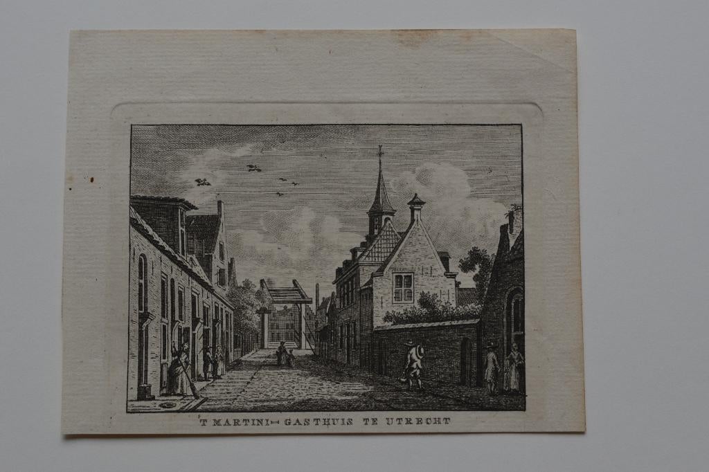 UTRECHT STAD `t MARTINI-GASTHUIS Kopergravure 1786-1992 GZ1, Verzenden, Stadsgezicht, 7 cm, 10 cm