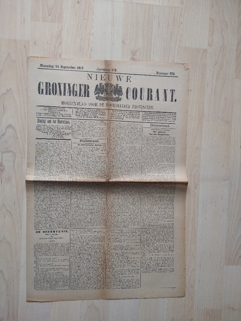 Nieuwe Groninger Courant. Maandag 24 september 1917, Ophalen of Verzenden, Gelezen, Muziek, Film of Tv
