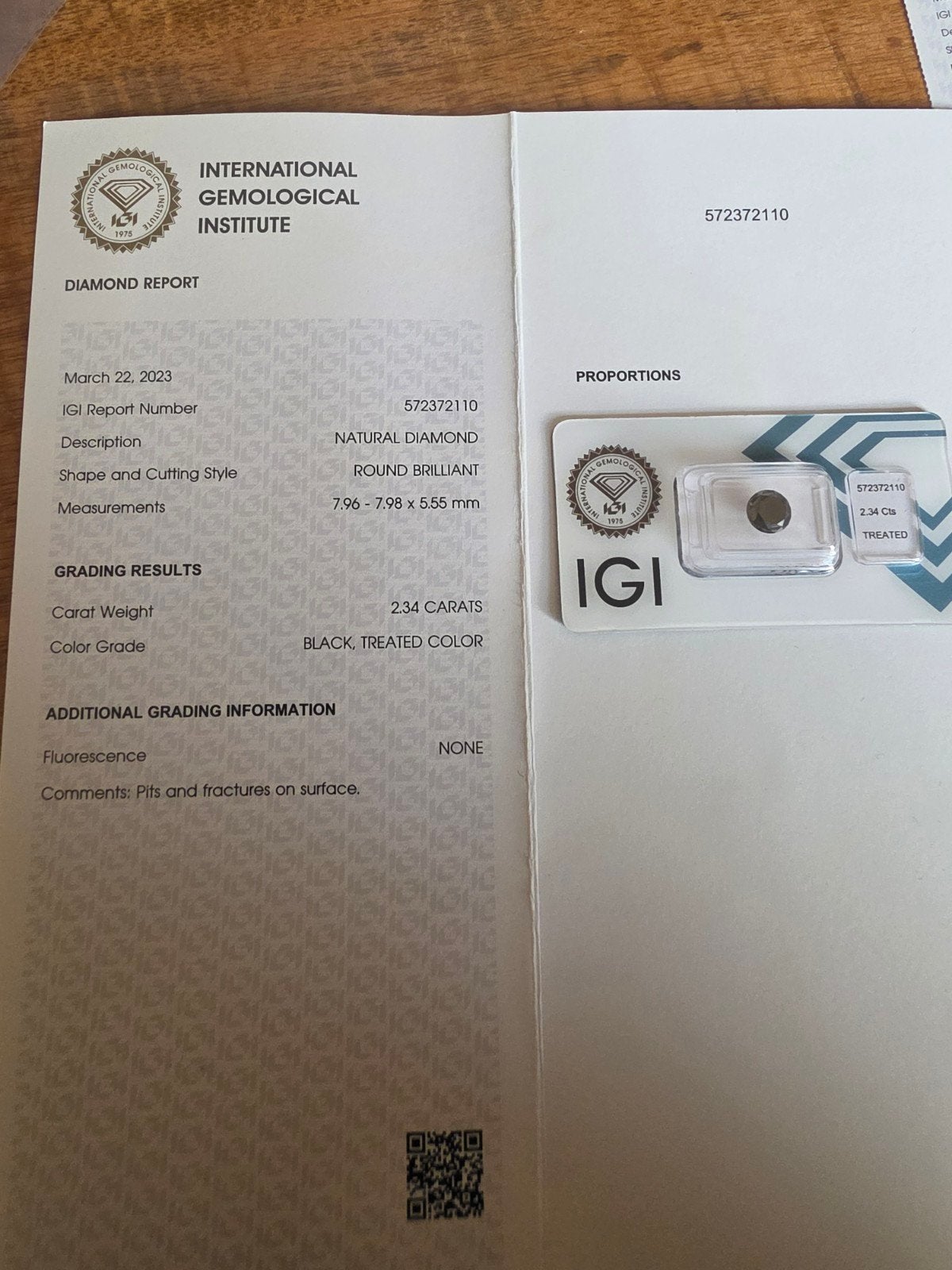 Zwarte Diamant 2.34 Karaat IGI Gecertificeerd, Ophalen of Verzenden, Gebruikt