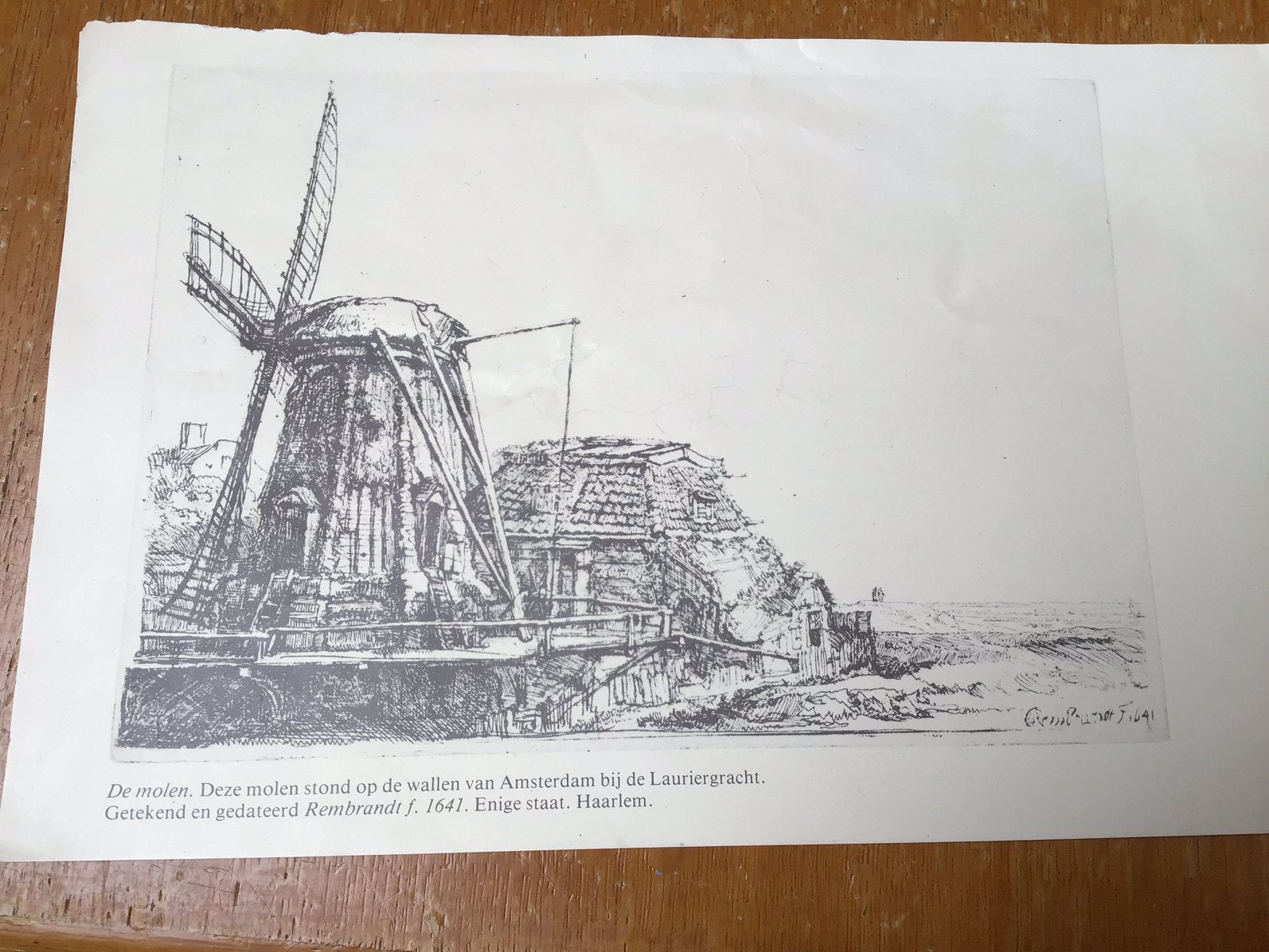 Rembrandt Ets: De Molen (1641) - Reproductie, Landschap, Met tekst, Ets, 1600 - 1699