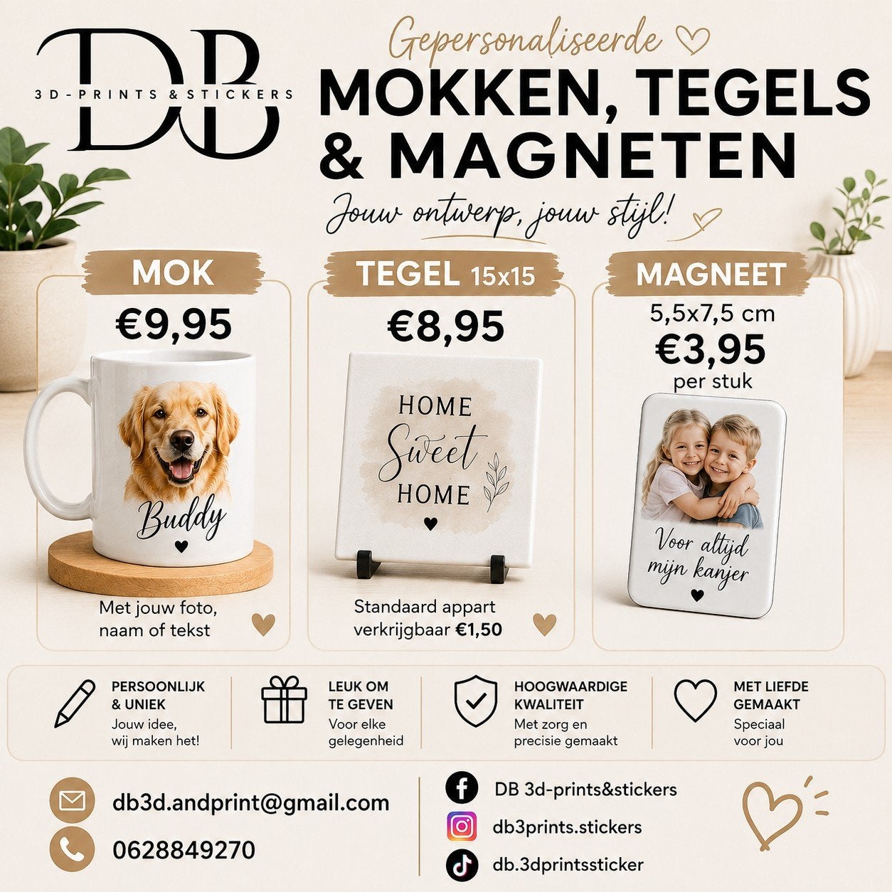Gepersonaliseerde Mokken, Tegels & Magneten, Ophalen of Verzenden, Nieuw
