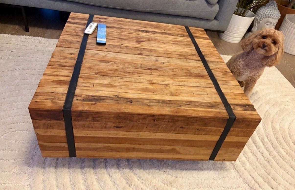 Design salon tafel op wielen - hout, Ophalen, Gebruikt, Vierkant, 50 tot 100 cm