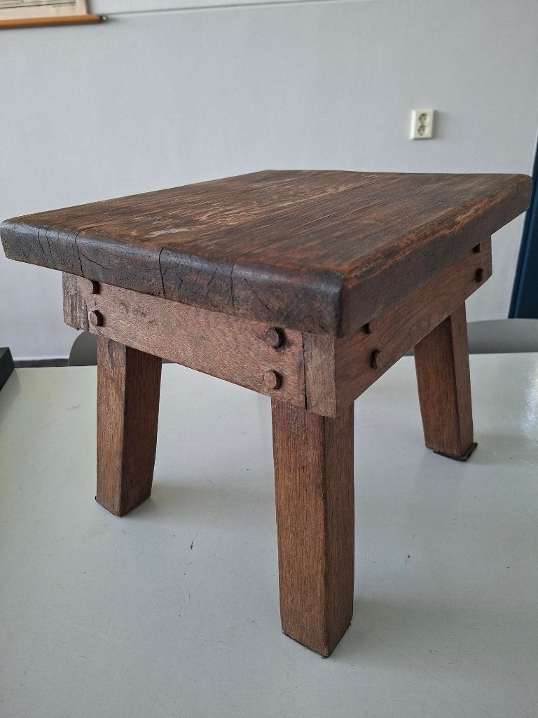 Vintage robuuste houten hakblok bijzettafel jaren 50/60, Ophalen of Verzenden