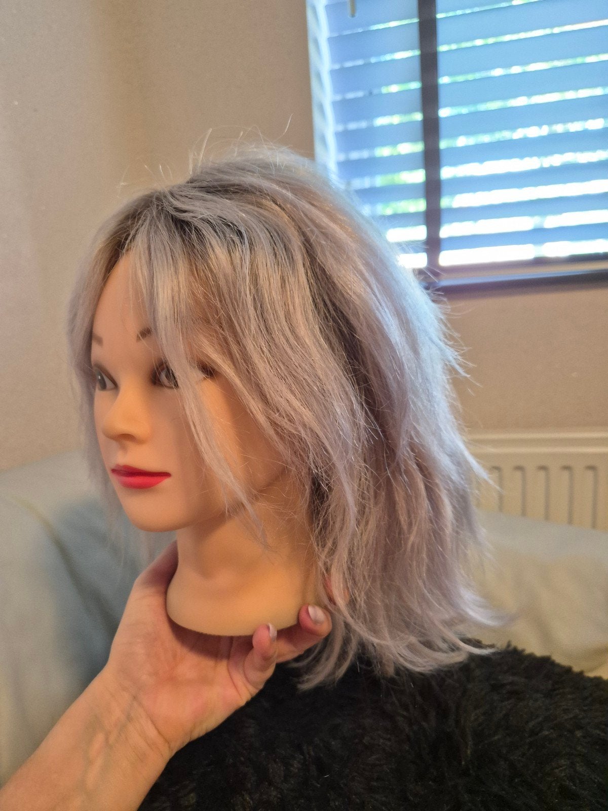 lace wig grijs met roots pruik echt haar haarwerk, Verzenden, Zo goed als nieuw, Pruik of Haarverlenging