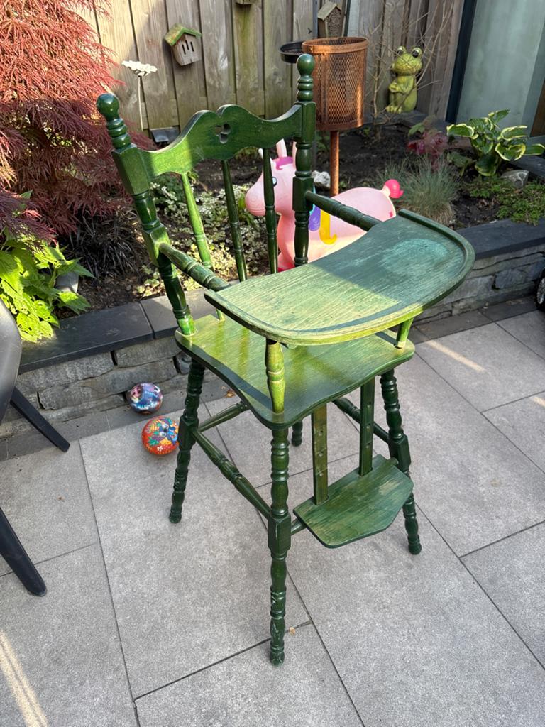 Antieke houten kinderstoel - Groen, Ophalen