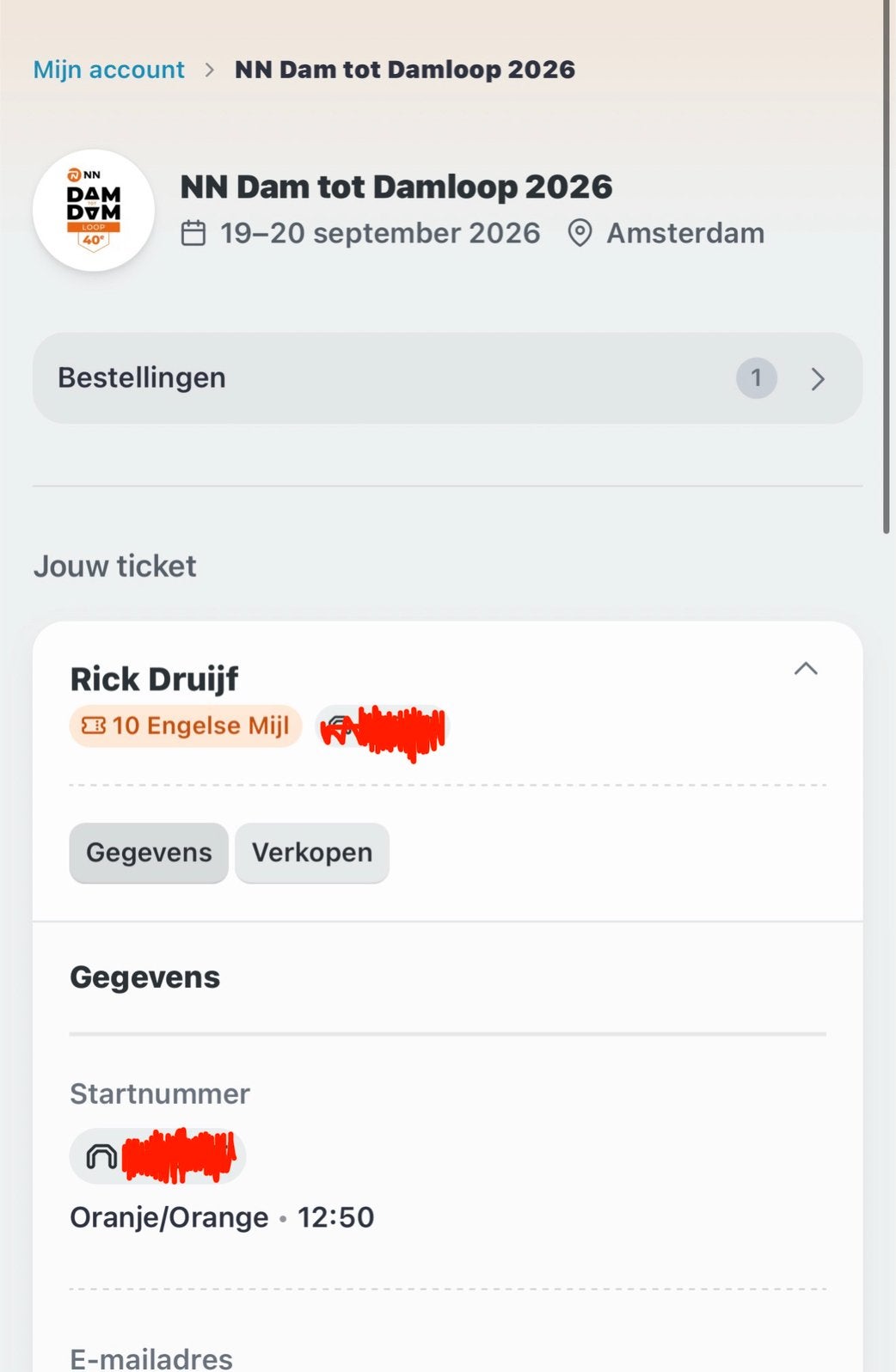 Dam tot damloop startbewijs - 10 engelse mijl, Tickets en Kaartjes, Evenementen en Festivals, Eén persoon