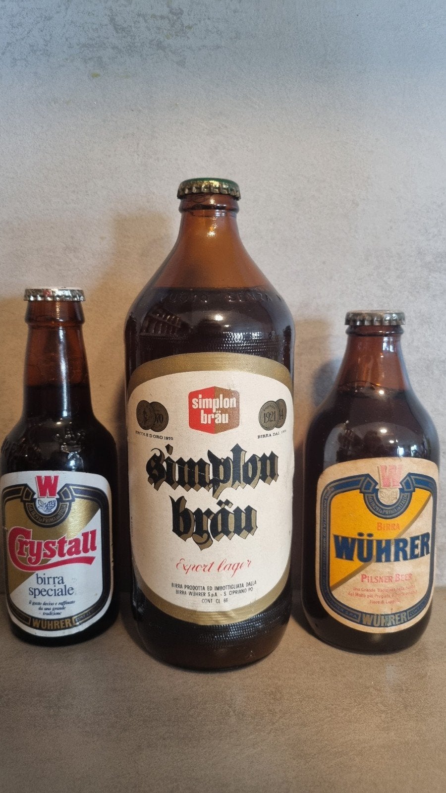 Vintage Wührer set uit Brescia, Italië - 2x ~'80, 1x ~'85, Verzamelen, Biermerken, Ophalen of Verzenden, Zo goed als nieuw, Flesje(s)