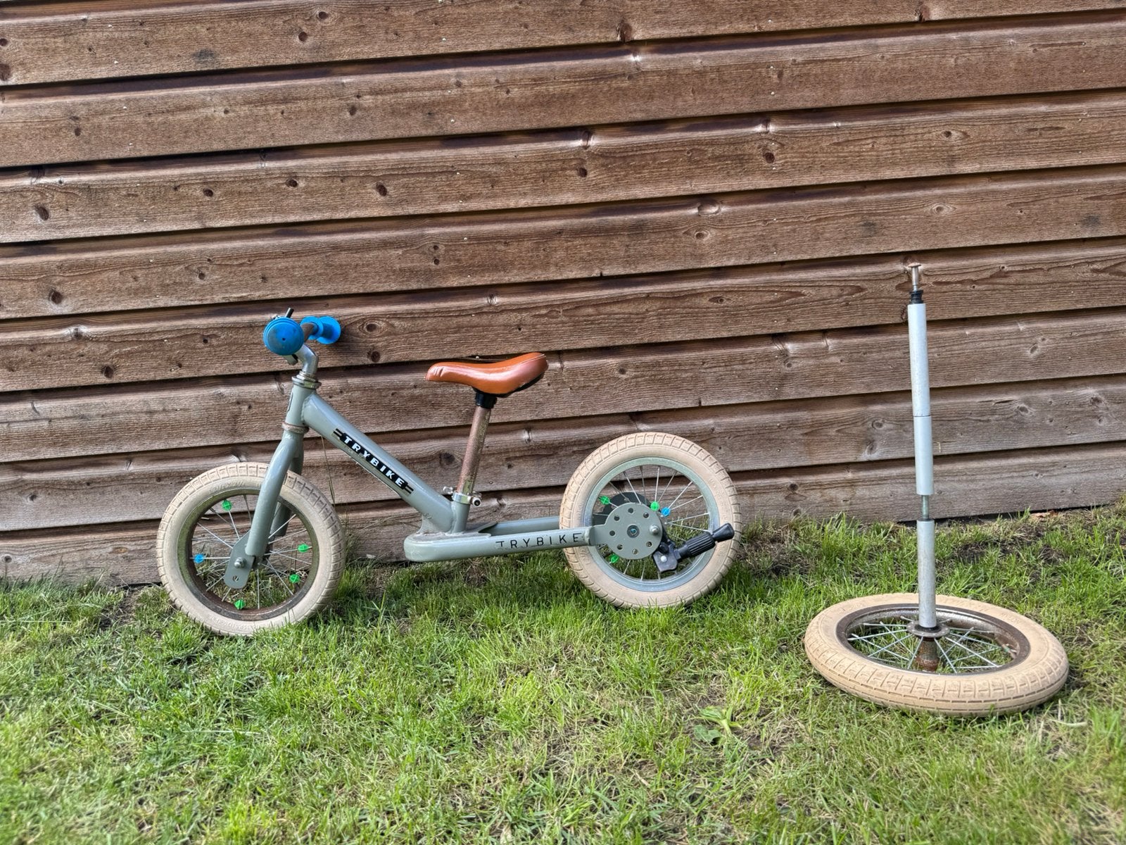 Trybike loopfiets - Grijs met bruin zadel, Ophalen, Gebruikt, Minder dan 16 inch