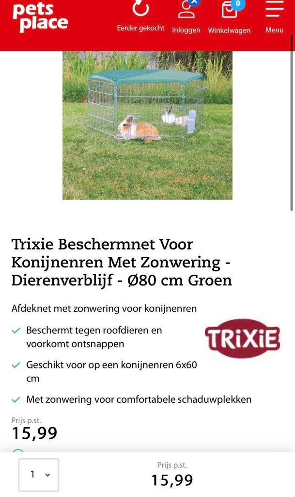 Trixie beschermnet voor konijnenren, Ophalen of Verzenden, Overige typen