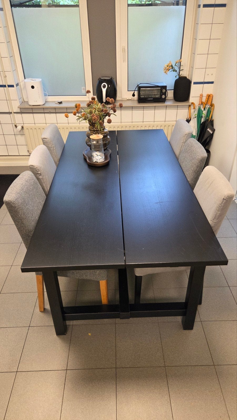 NORDVIKEN Uitschuifbare tafel met stoelen, zwart, 210/289x10, Gebruikt, 100 tot 150 cm, 200 cm of meer, Ophalen of Verzenden