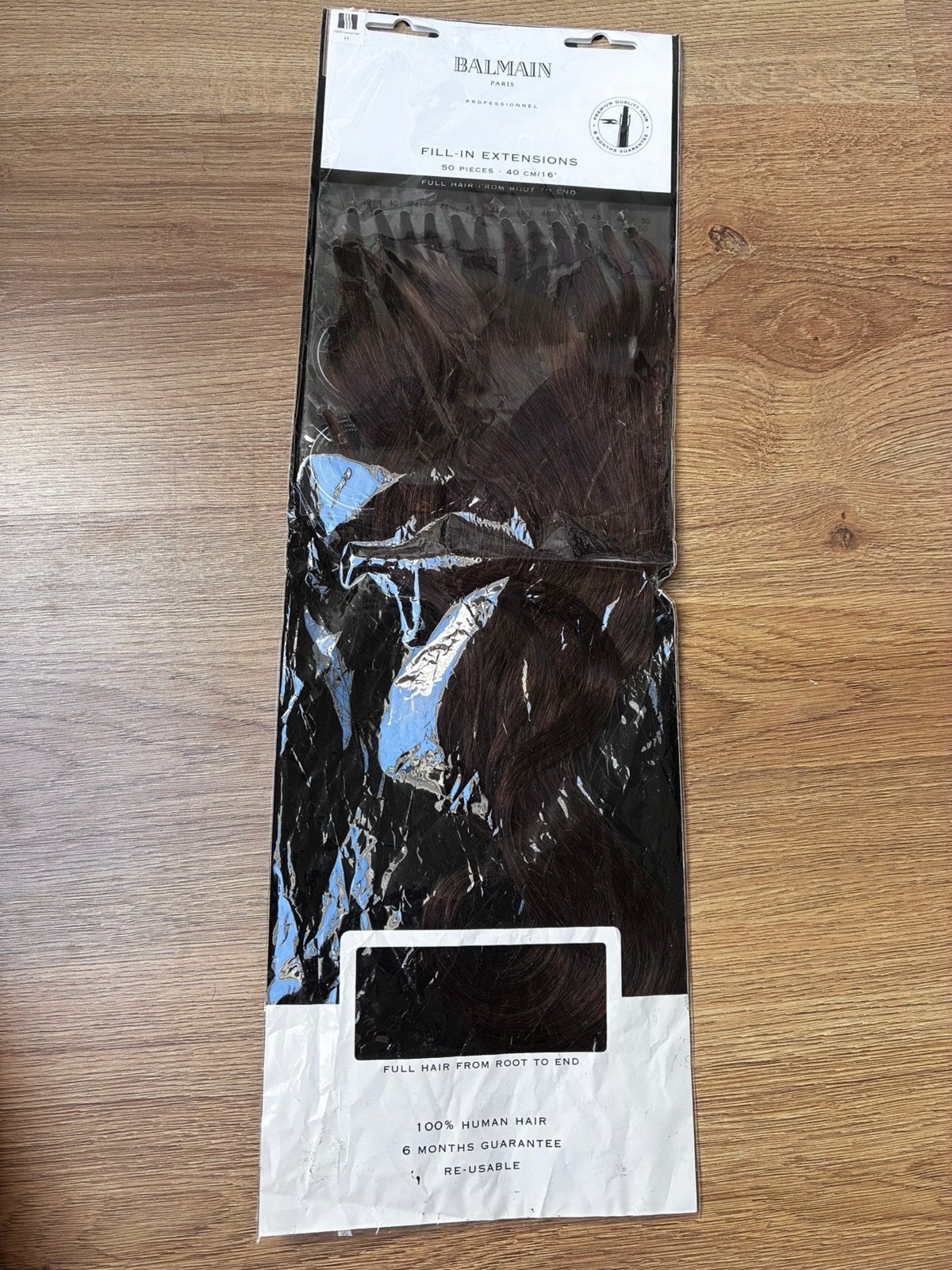 Nieuw: Balmain Hair Extensions -50 stuks, 40 cm, Donkerbruin, Ophalen of Verzenden, Nieuw, Pruik of Haarverlenging