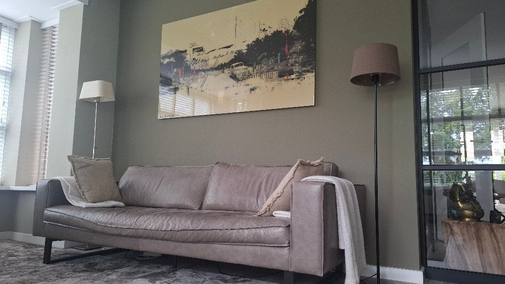 leren bank en fauteuil, Ophalen, Gebruikt, Driepersoons, Minimalistisch - strak