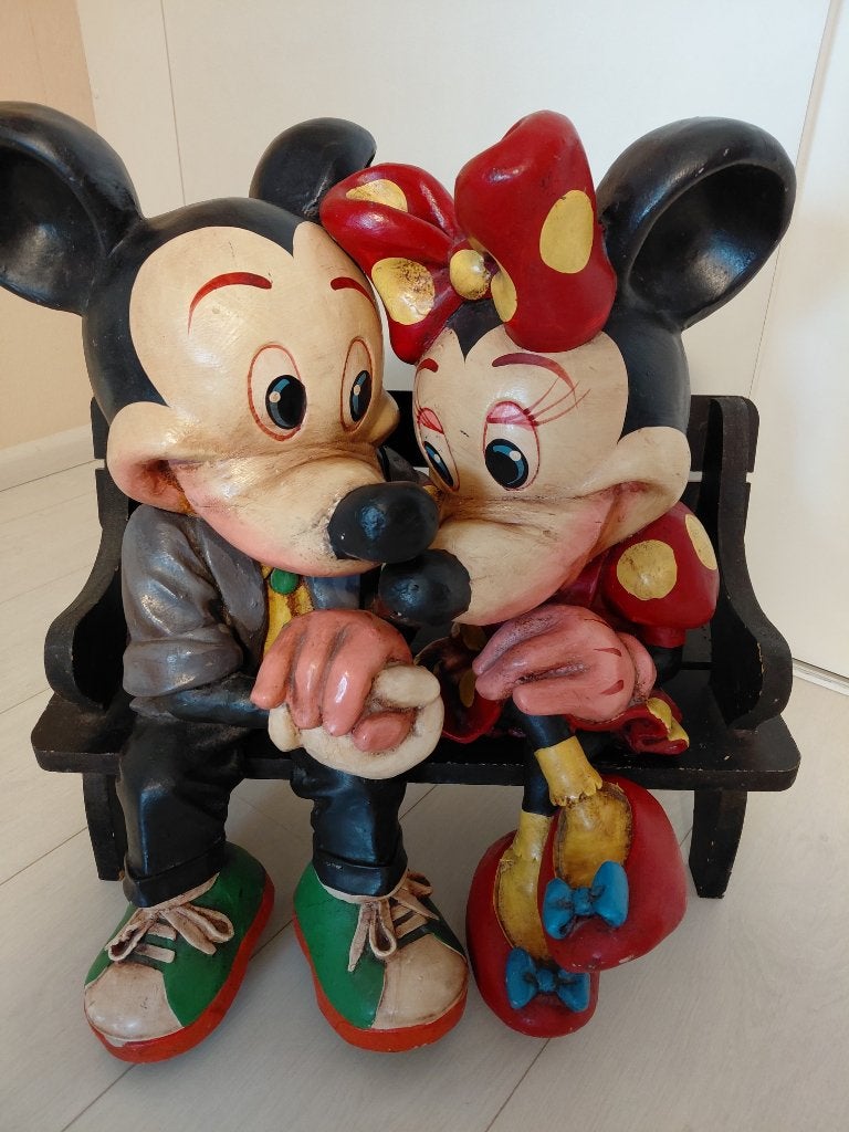 Mickey en Minnie Mouse beeld op bankje, Ophalen, Gebruikt, Overige typen