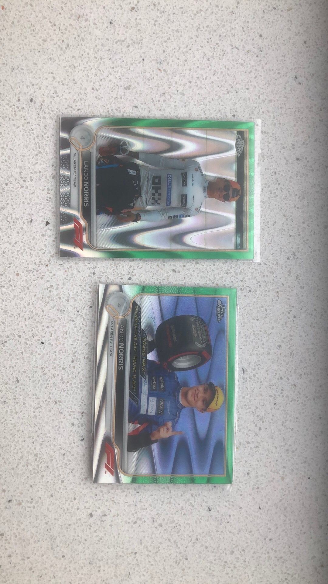 LANDO NORRIS GREEN RAYWAVE TOPPS CHROME FORMULE 1, Ophalen of Verzenden, Zo goed als nieuw, Plaatje