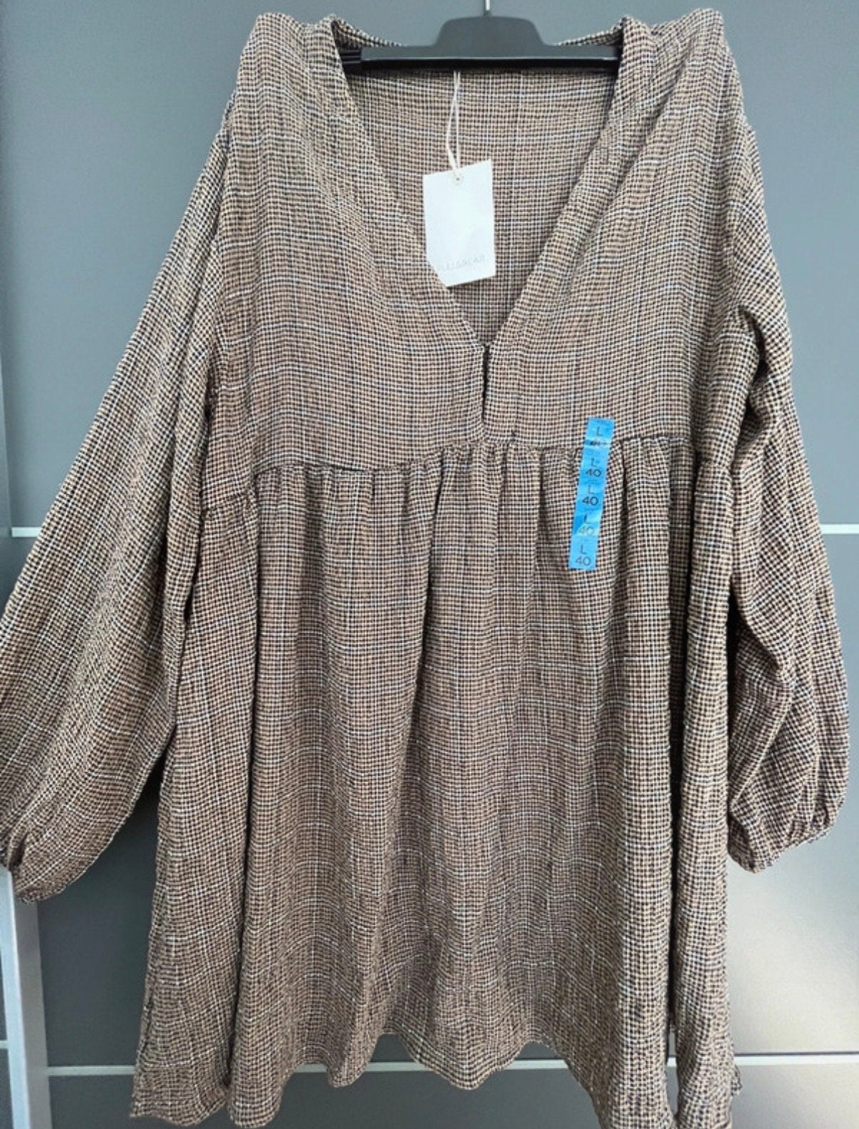 Geruite Midi Jurk Maat L, Kleding | Dames, Ophalen of Verzenden, Nieuw, Maat 42/44 (L), Bruin