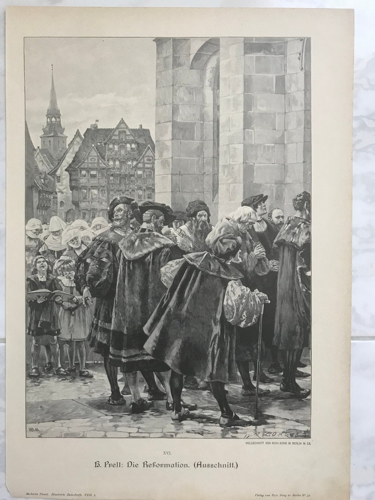 H Prell: Die Reformation, gemeentehuis Hildesheim, 1887., 1800 - 1899, Stadsgezicht, 23 cm, Ophalen of Verzenden
