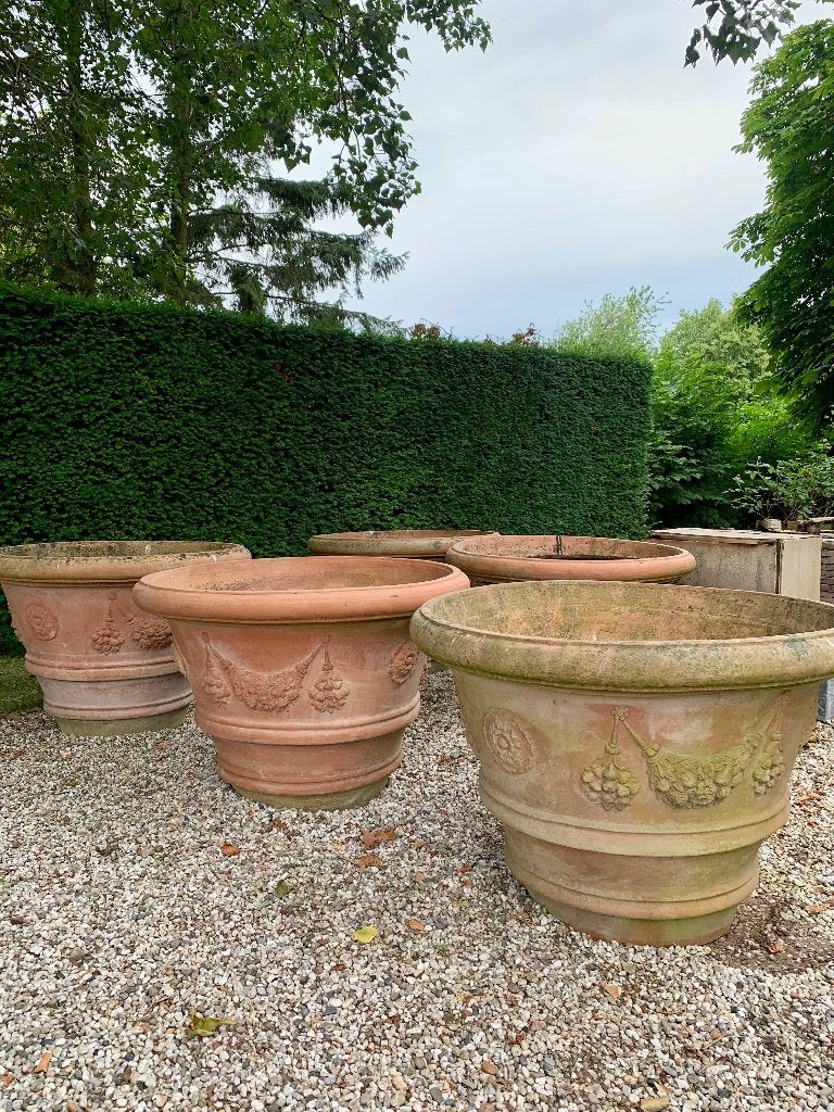 Monumentale Italiaanse terracotta tuinpotten (NOG 2), Tuin en Terras, Ophalen, Gebruikt, 40 cm of meer, Rond