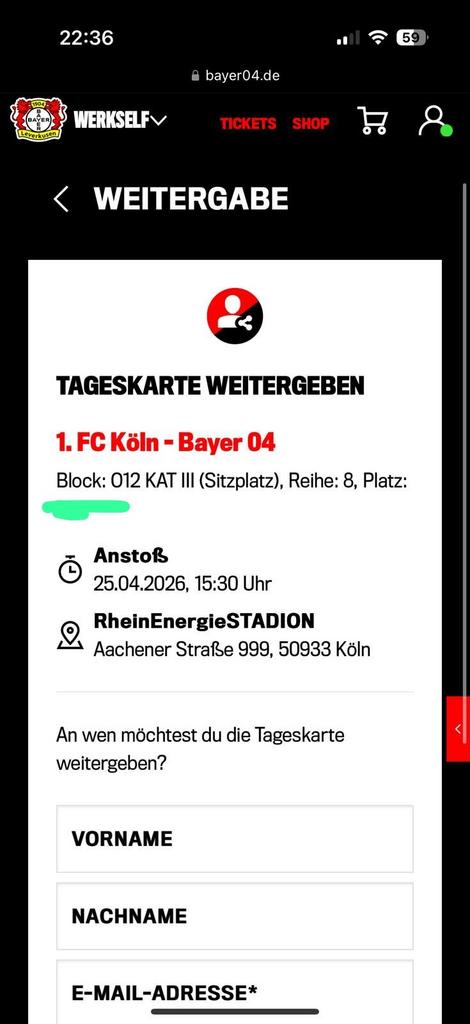 FC Koln - Bayer Leverkusen, Tickets en Kaartjes, Sport | Voetbal, Eén persoon, Maart