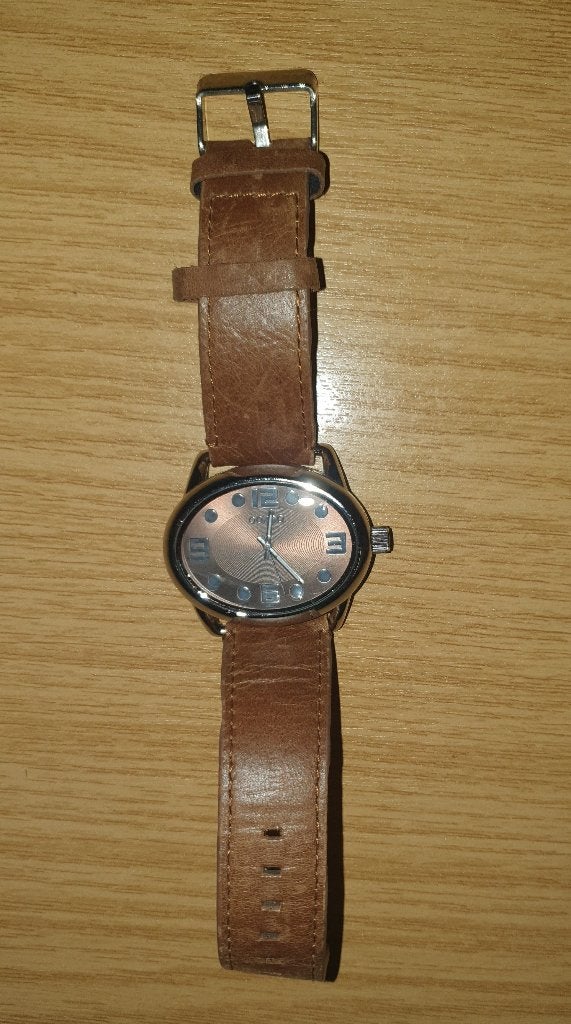 Oozo dames horloge ovaal RVS kast en leren band, Overige merken, Leer, Staal, Polshorloge
