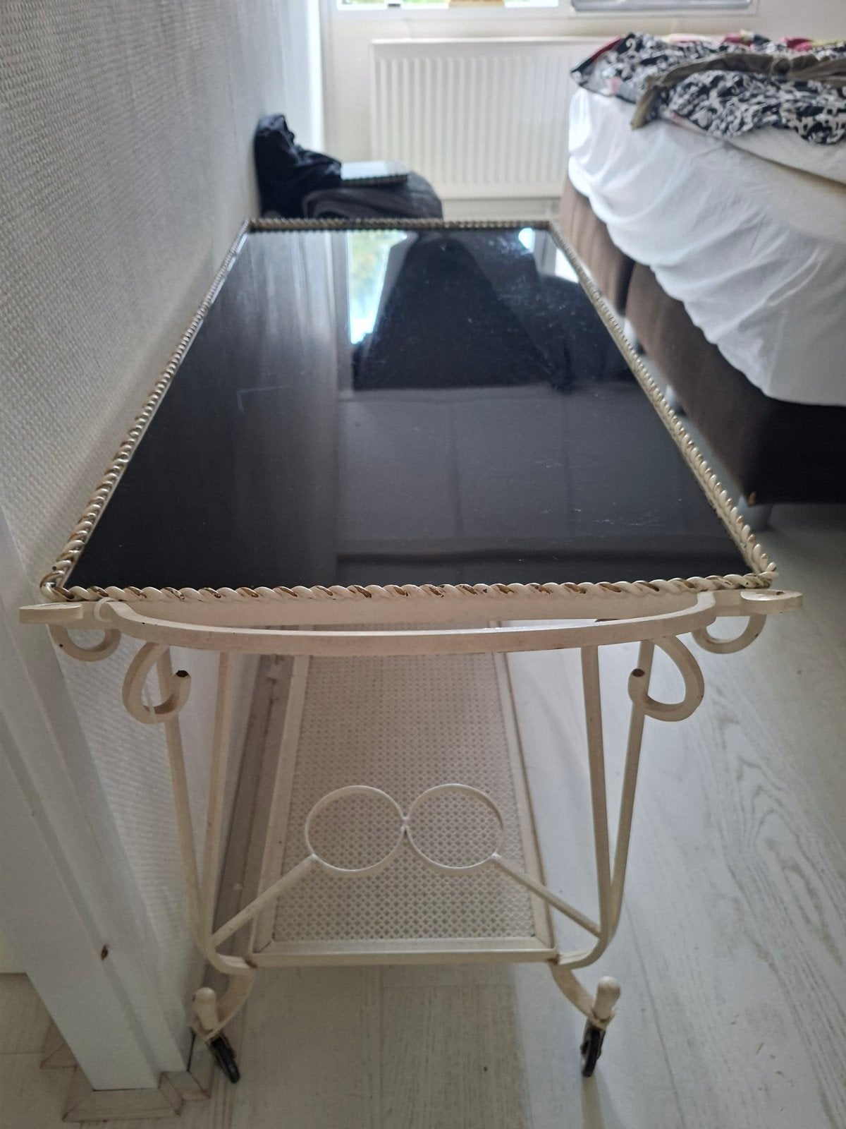 Vintage serveerwagen met glasplaat en wieltjes, Antiek en Kunst, Ophalen