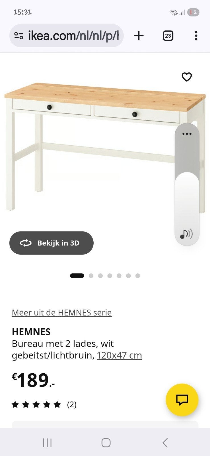 Wit IKEA HEMNES bureau met lades - gebruikt, Ophalen of Verzenden