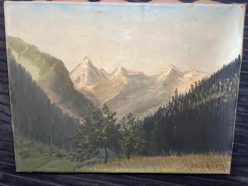 Schilderij A.M. Everaars 52 - Berglandschap, Ophalen of Verzenden