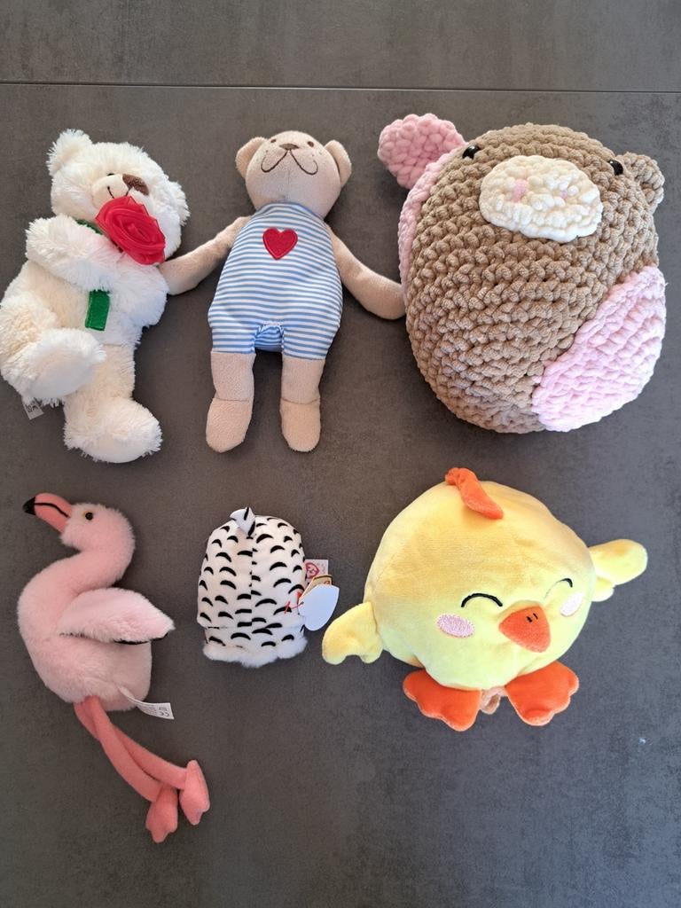 Diverse knuffels: beer, flamingo, kuiken en meer, Gebruikt, Overige merken, Overige karakters, Overige typen