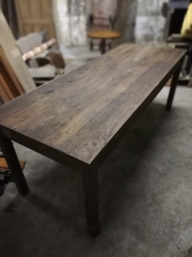 Antieke sobere Franse eiken betaaltafel, tafel 197cmx77cm, Ophalen