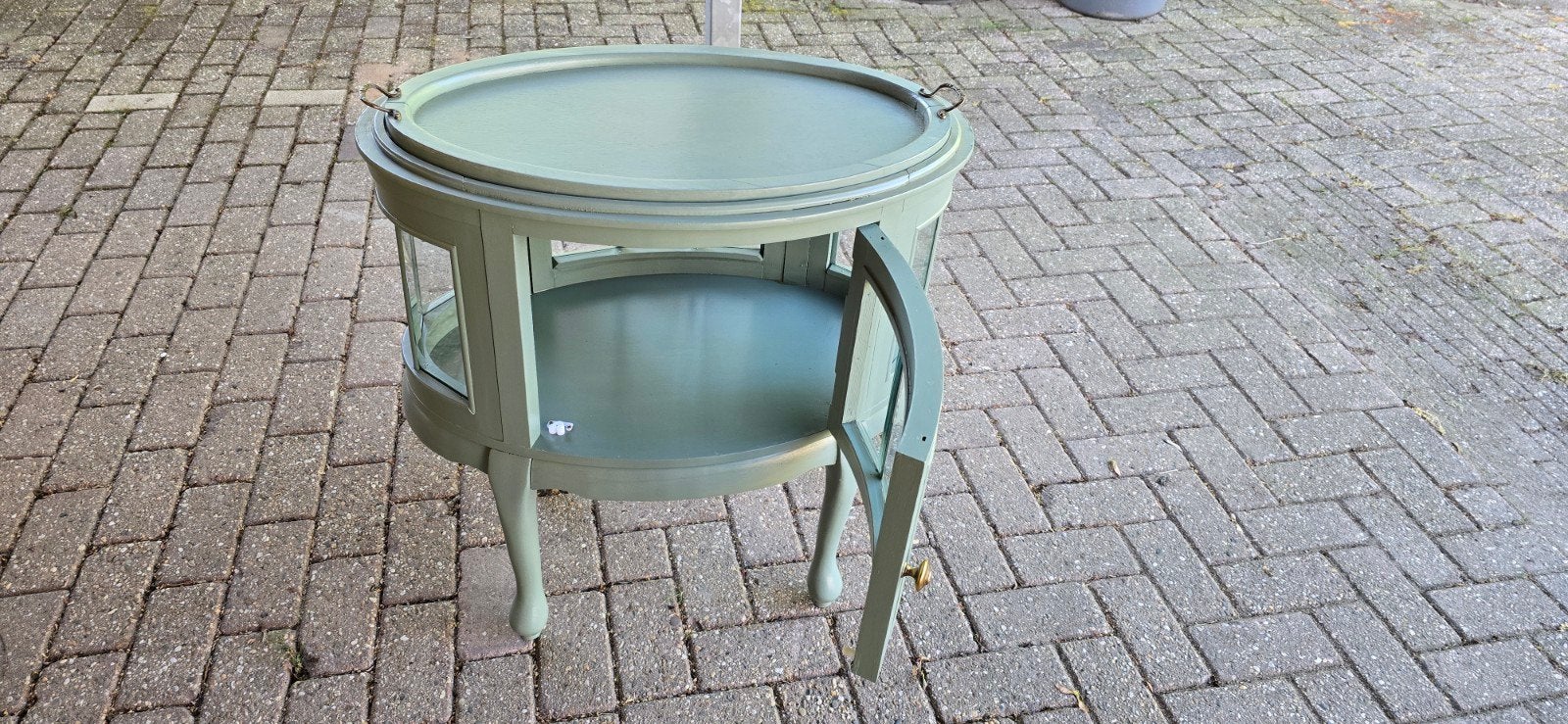Mooi theekastje in Urban Green met los dienblad, Antiek en Kunst, Ophalen