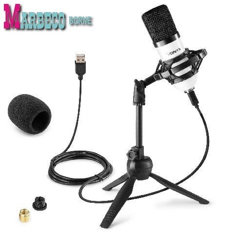 Studio USB Microfoon, Tafelstatief, Plopkap, USB kabel, Wit