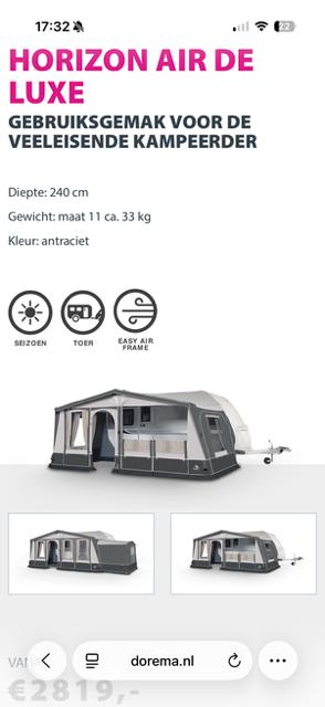 Voortent Dorema Horizon AIR, Ophalen of Verzenden, Zo goed als nieuw, Ten Cate All Season 240g/m2, Dorema