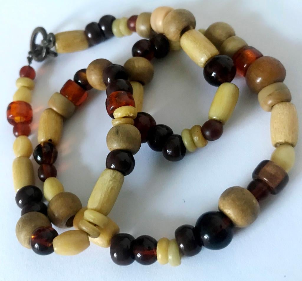 Prachtige Vintage ketting been hout Murano glaskralen, Verzenden, Zo goed als nieuw, Overige kleuren, Overige materialen