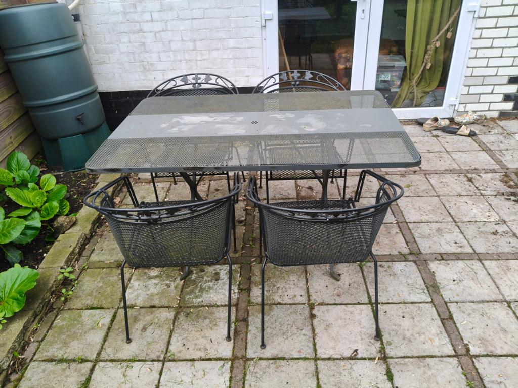 Gietijzeren tuinset met 4 stoelen en tafel, Tuin en Terras, Tuinsets en Loungesets, Ophalen, Zo goed als nieuw, Tuinset, Eettafel