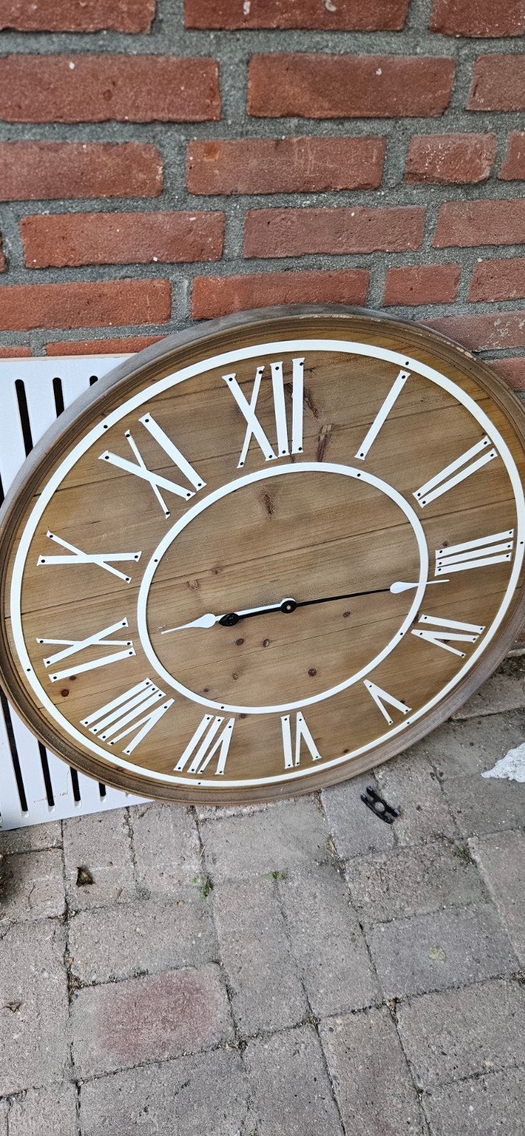 Grote houten wandklok met Romeinse cijfers, Ophalen, Bruin, Analoog, Wandklok