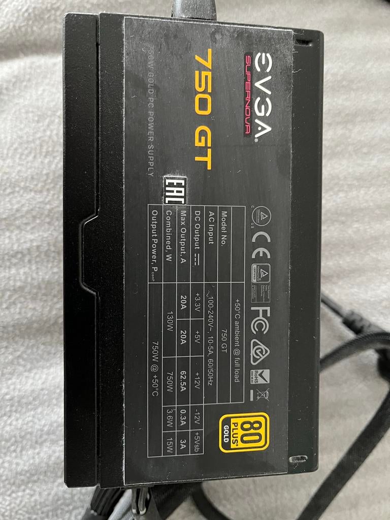 EVGA SuperNOVA 750 GT, 80 Plus Gold, 750W Voeding, Verzenden, Zo goed als nieuw