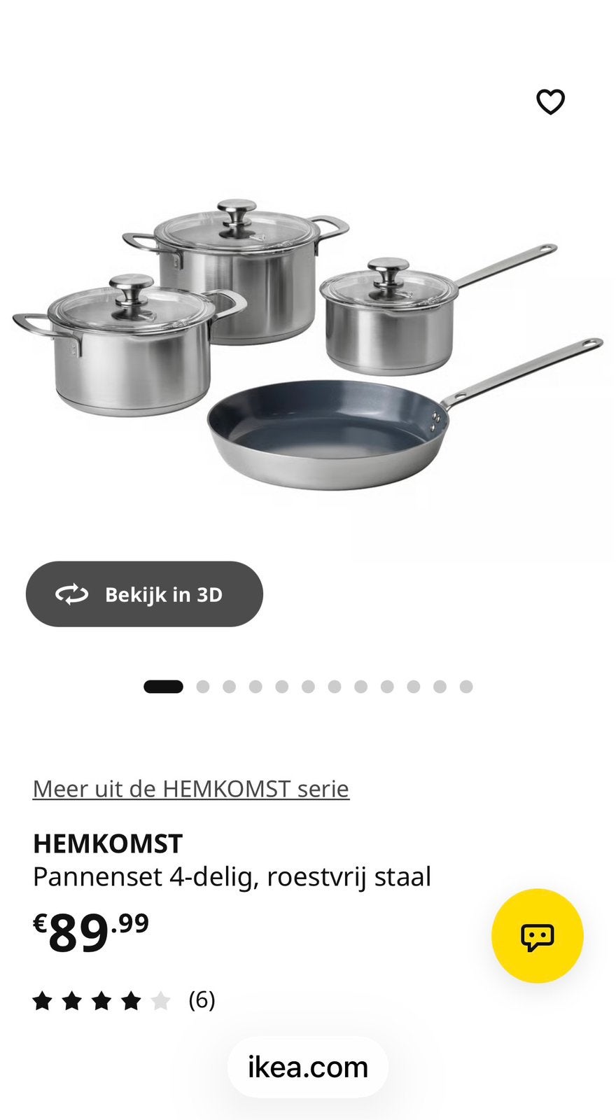 Pannenset 4-delig rvs Hemkomst serie Ikea, Ophalen of Verzenden, Zo goed als nieuw, Rvs, Pannenset