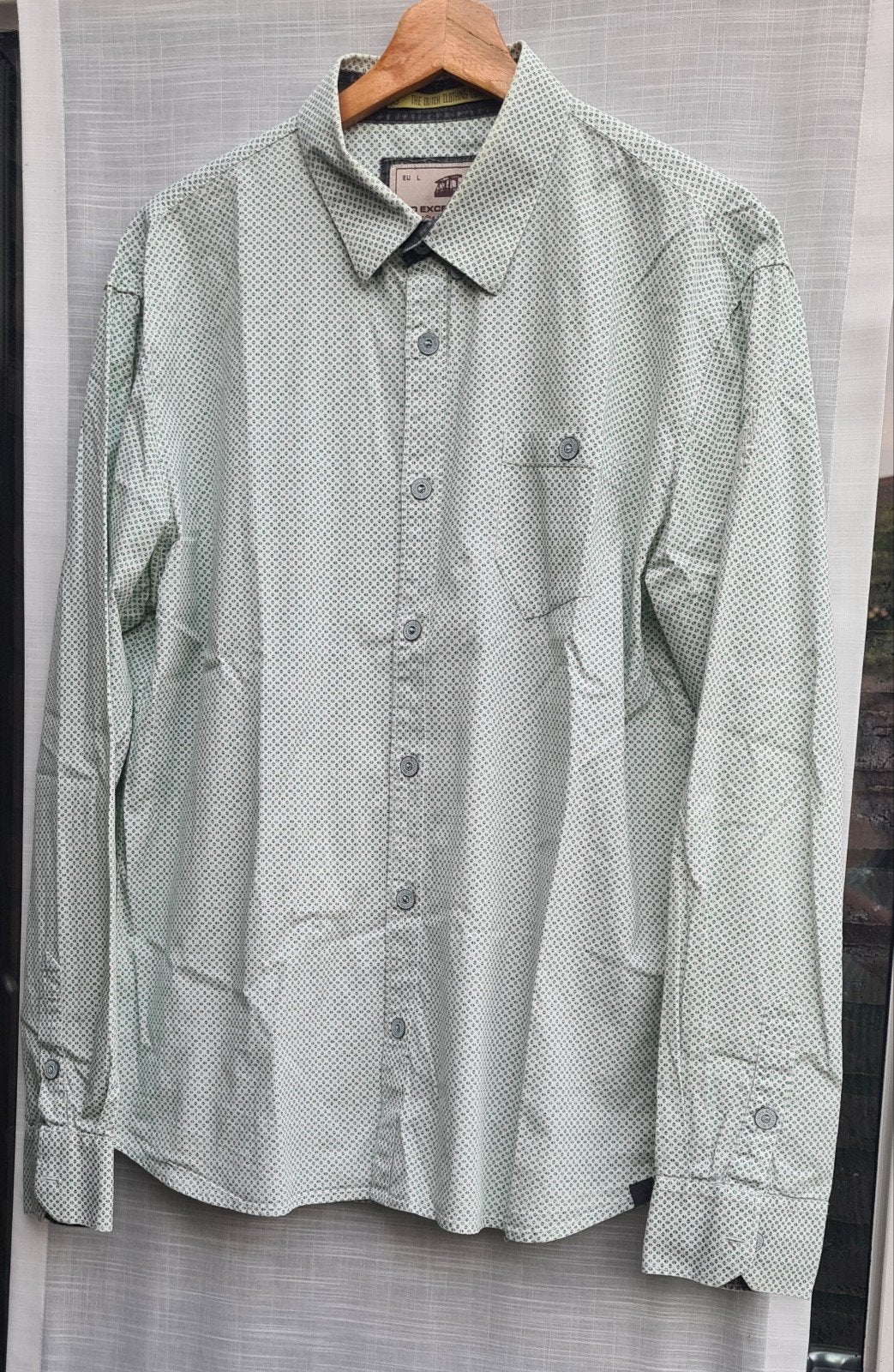 No Excess Heren Overhemd Maat L - Groen/Wit Patroon, Kleding | Heren, Overhemden, Ophalen of Verzenden, Zo goed als nieuw, Halswijdte 41/42 (L)