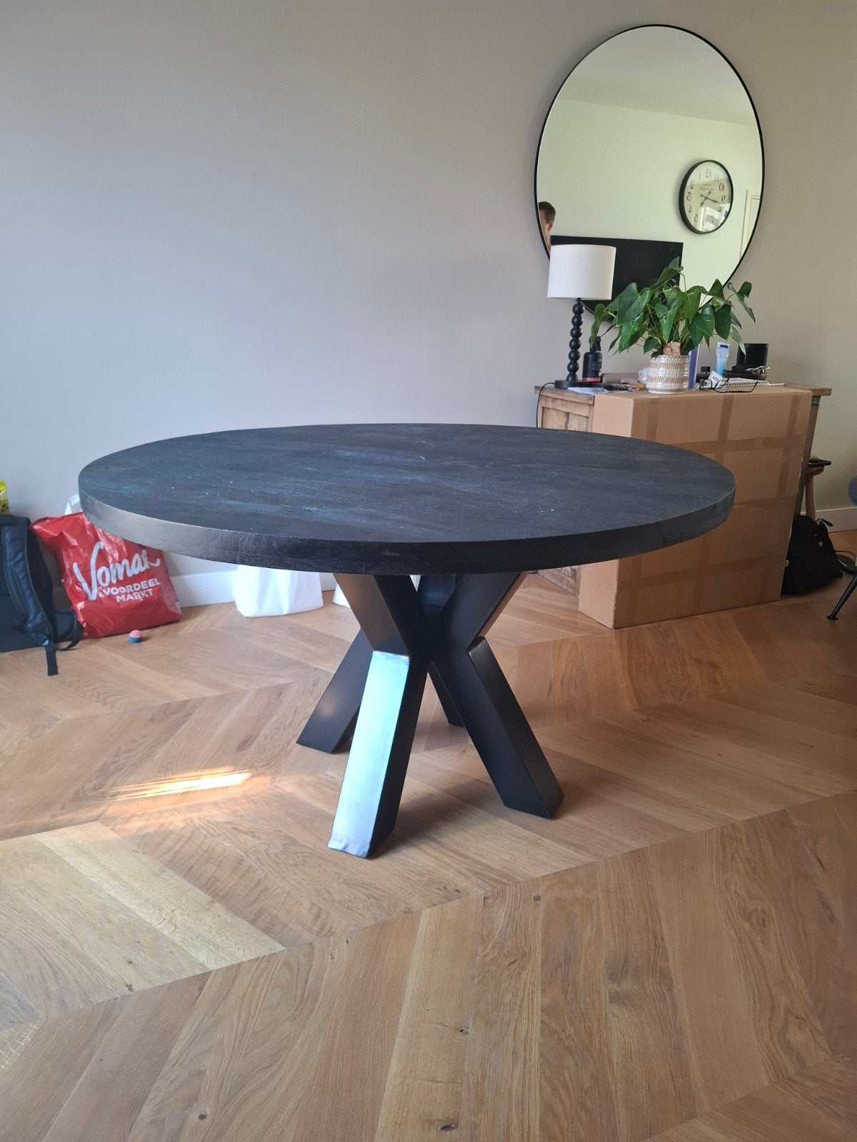 Ronde eettafel zwart - 130 cm, Ophalen, Gebruikt, Rond, Vijf personen of meer