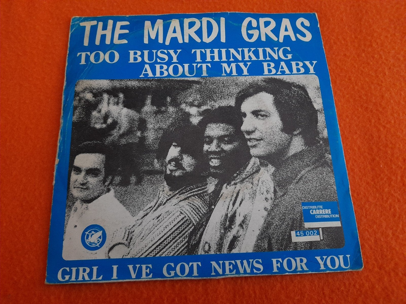 The Mardi Gras - Too busy thinking about my baby, Gebruikt, 7 inch, Ophalen of Verzenden, Beschermende buitenhoes