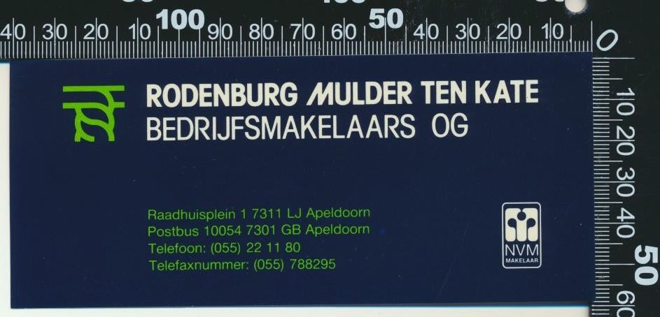 Sticker: Rodenburg Mulder Ten Kate Bedrijfsmakelaars, Ophalen of Verzenden, Zo goed als nieuw, Bedrijf of Vereniging