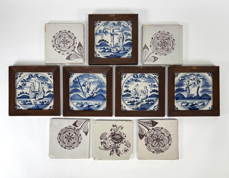364. Tegels - Delfts blauw en mangaan, 18e eeuw, Antiek en Kunst, Antiek | Keramiek en Aardewerk, Ophalen